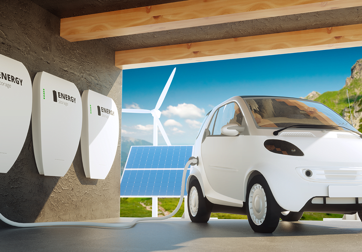 Solar power stored in batteries to charge electric vehicle