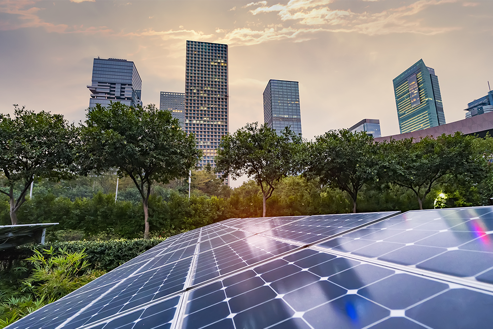solar panel system in city